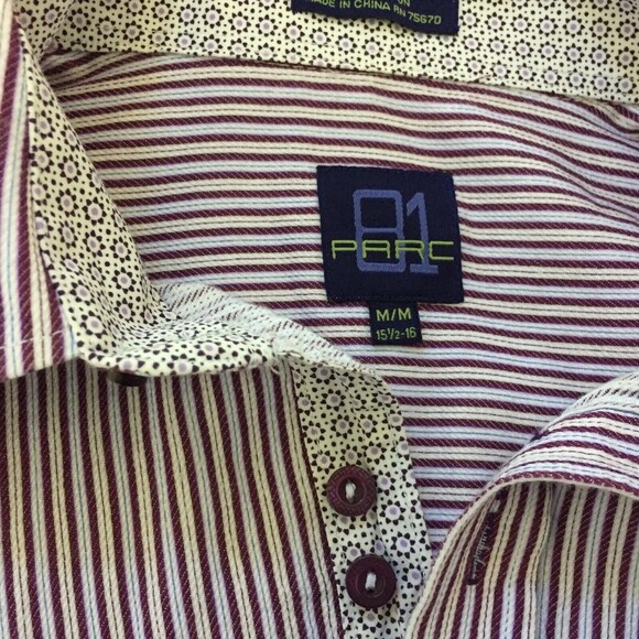 Parc 81 Dress Shirt Men Medium Double Button Flip Cuff and Collar Purple Stripe - Picture 4 of 6